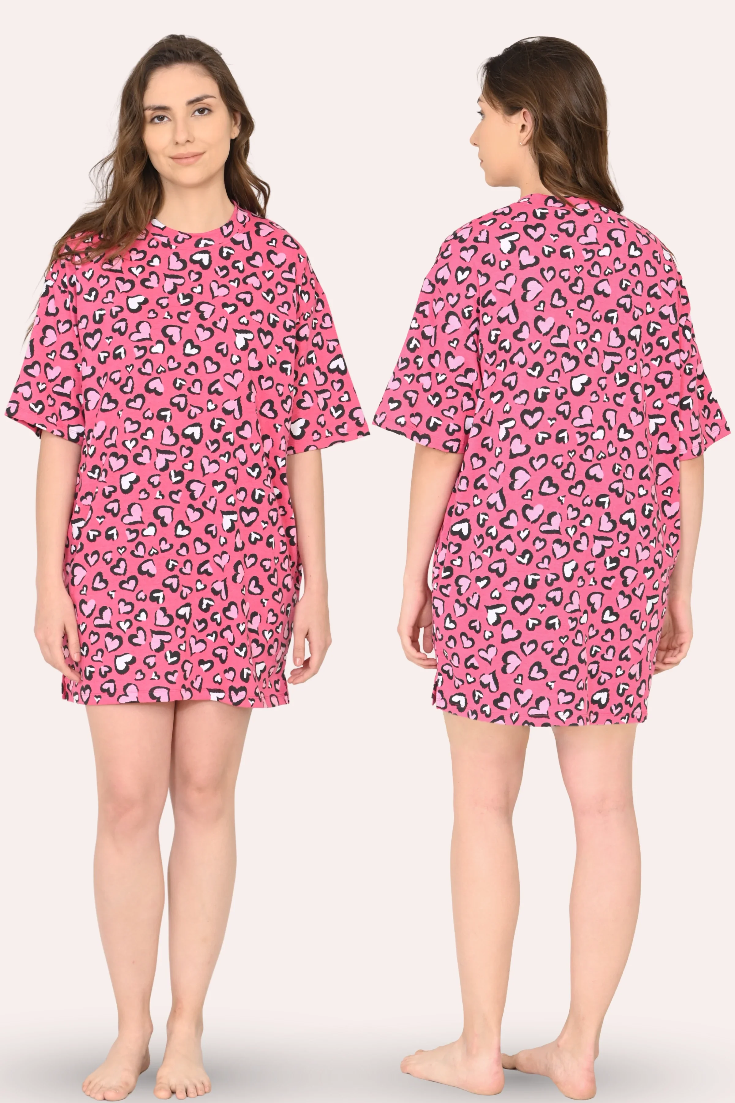 Oversized Night-Tee | Closed Neck | Side Slit For Easy Movement | Roomy For Comfort | Above Knee | With 2 Pockets - Image 7