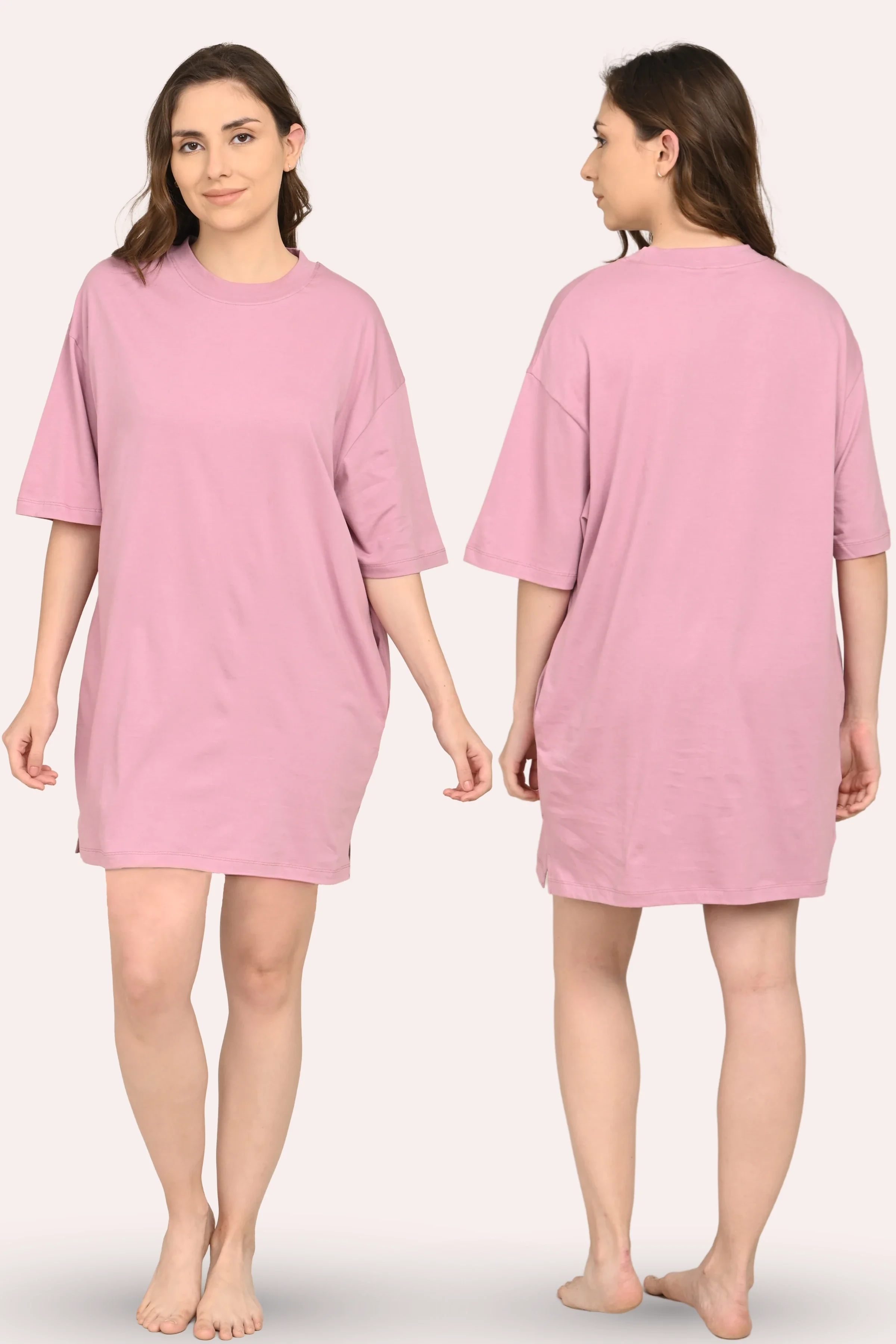 Oversized Night-Tee | Closed Neck | Side Slit For Easy Movement | Roomy For Comfort | Above Knee | With 2 Pockets - Image 7