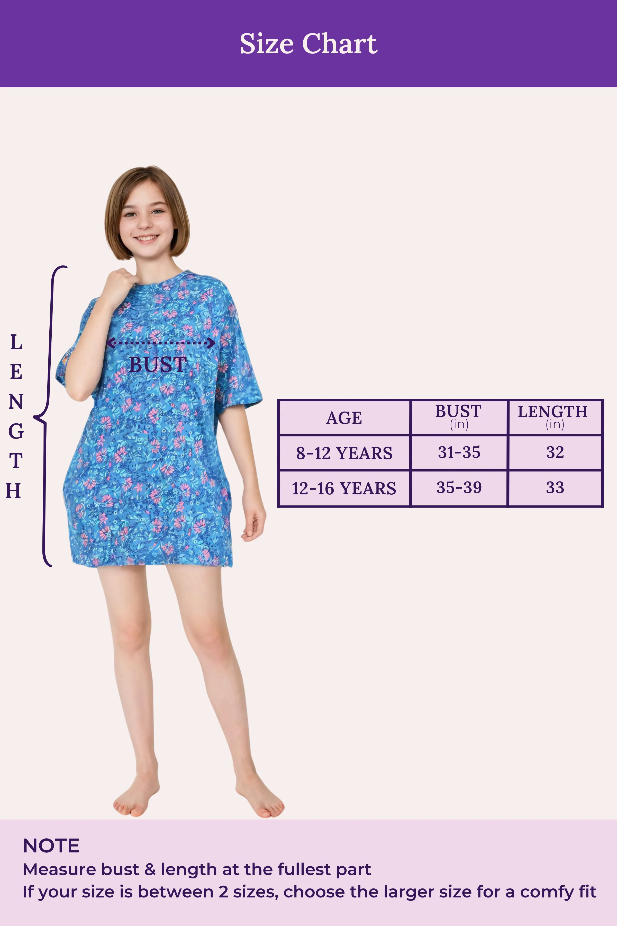 Oversized Cotton Night-Tee For Teen | Soft, Roomy & Above-Knee | With Pockets & Side Slit For Easy Movement - Image 3