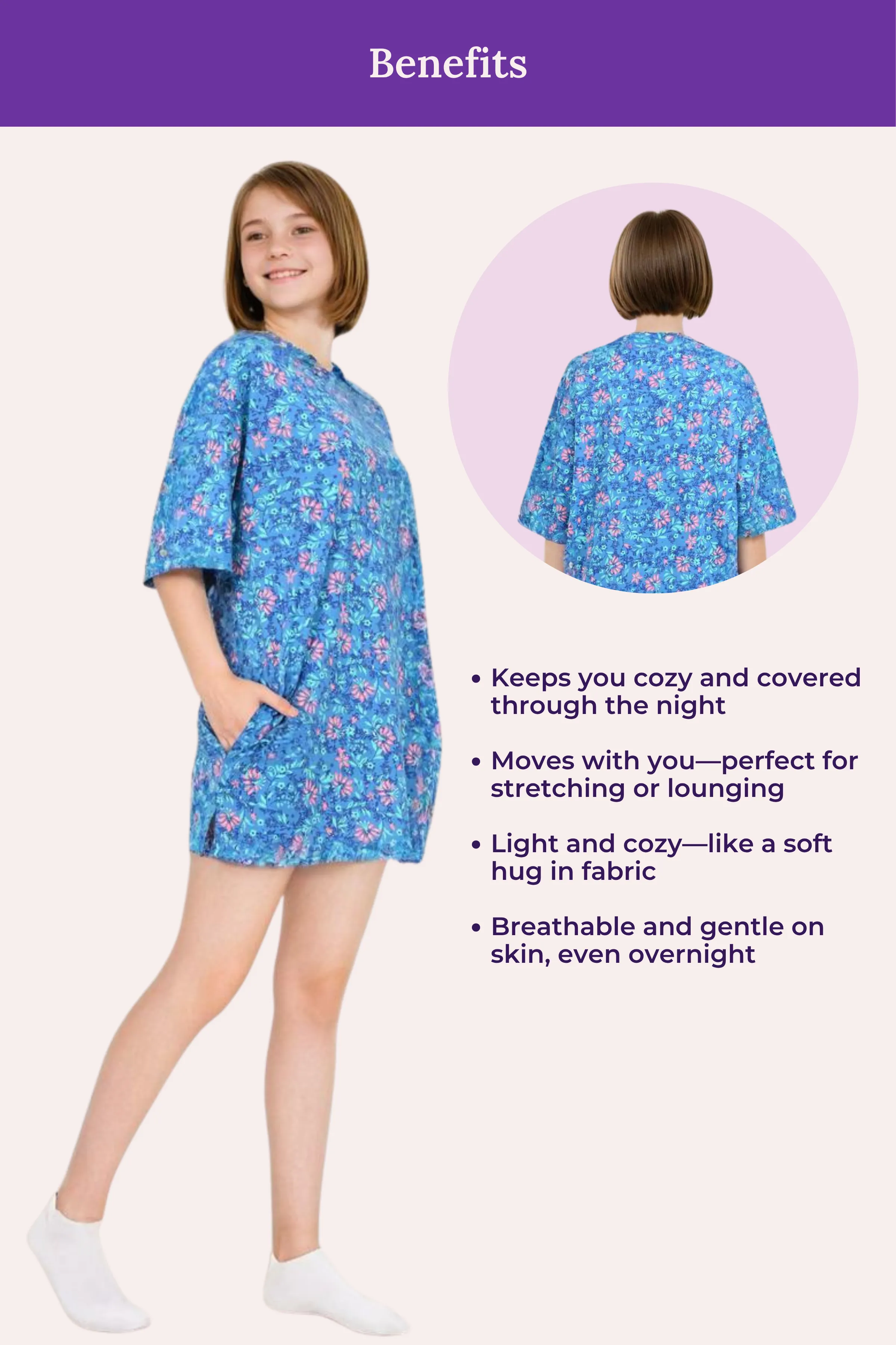 Oversized Cotton Night-Tee For Teen | Soft, Roomy & Above-Knee | With Pockets & Side Slit For Easy Movement - Image 5
