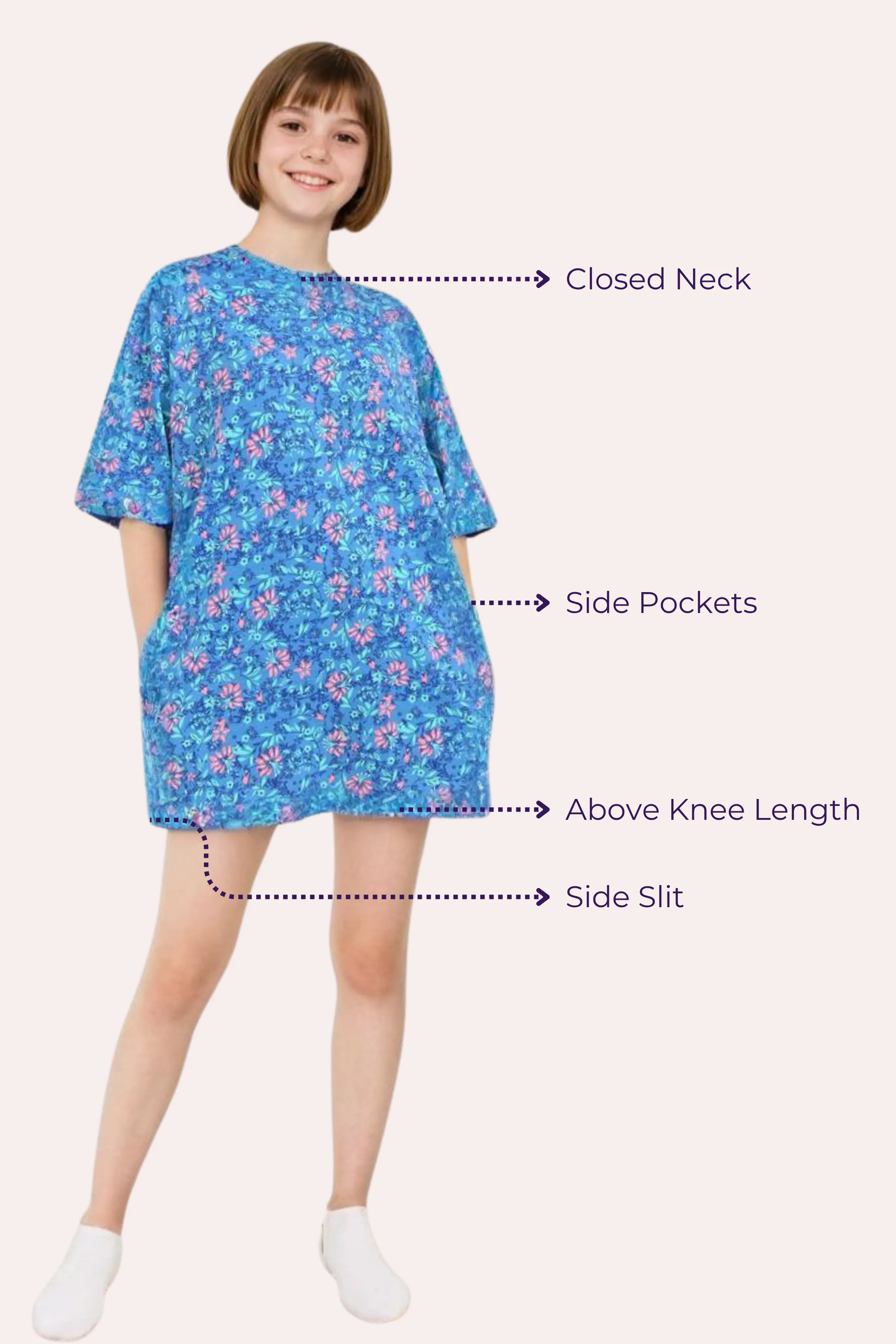 Oversized Cotton Night-Tee For Teen | Soft, Roomy & Above-Knee | With Pockets & Side Slit For Easy Movement - Image 6