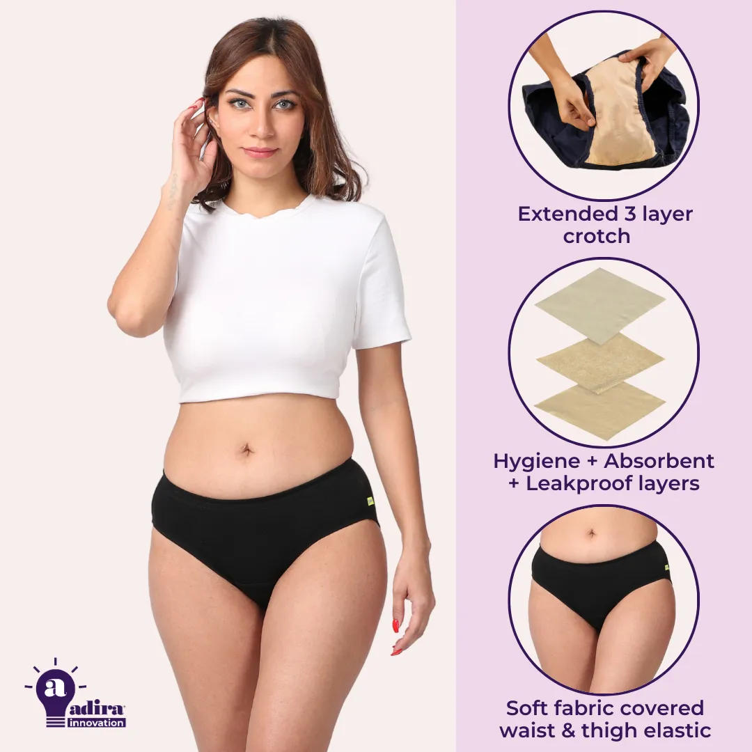 Incontinence Panties | Mid Waist | Leakproof Crotch | Holds Leaks Up To 25ml | Full Hip & Back Coverage | Pack Of 2 - Image 2