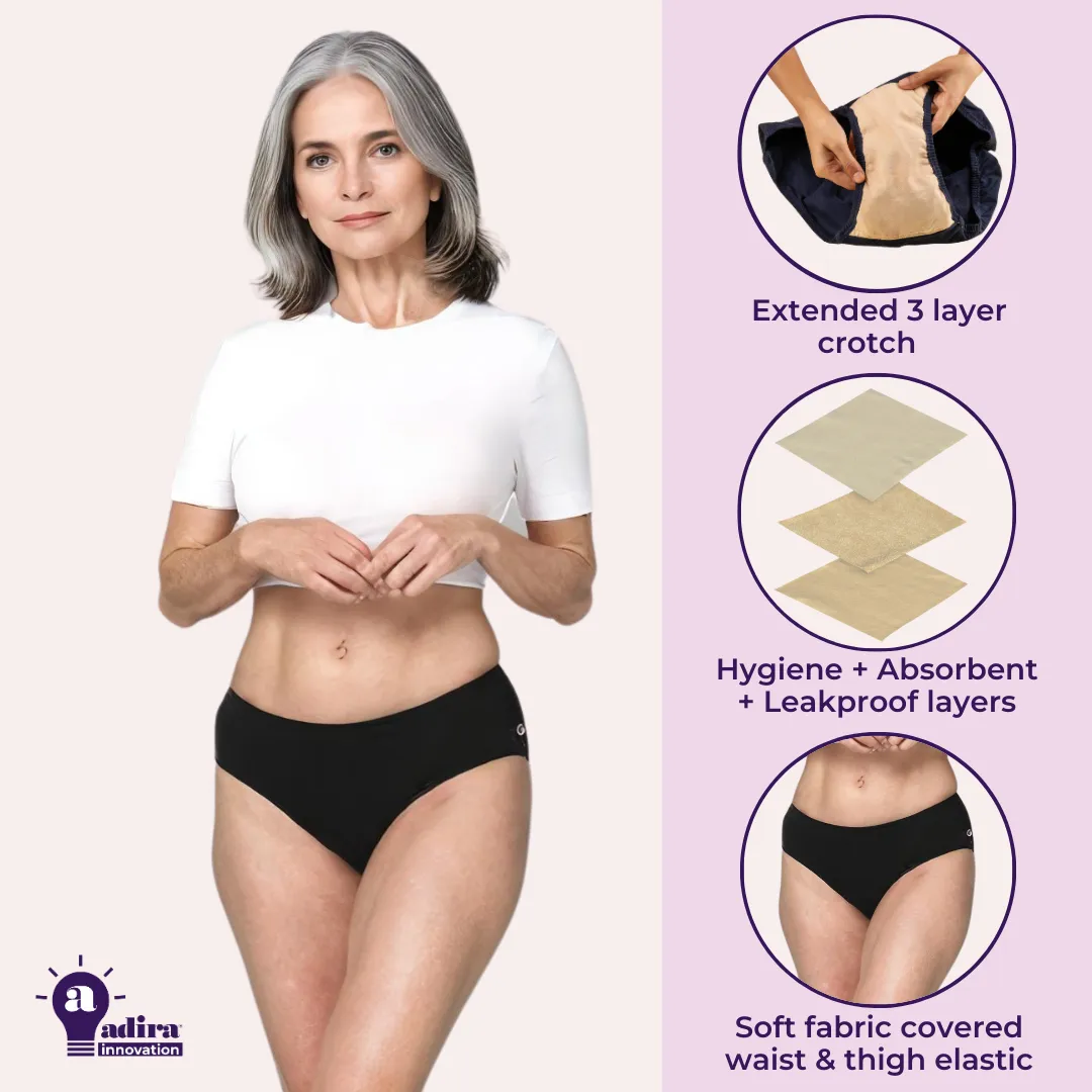 Incontinence Panties | Mid Waist | Leakproof Crotch | Holds Leaks Up To 25ml | Full Hip & Back Coverage | Pack Of 2 - Image 2