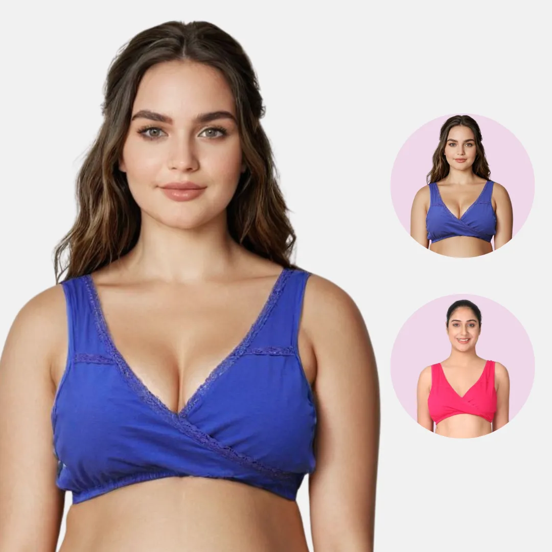 Leakproof Nursing Bra | Baby-Safe Design | Pull-Over Neckline | Non Padded & Non Wired | Ideal For Nights & Lounging| 2-Pack