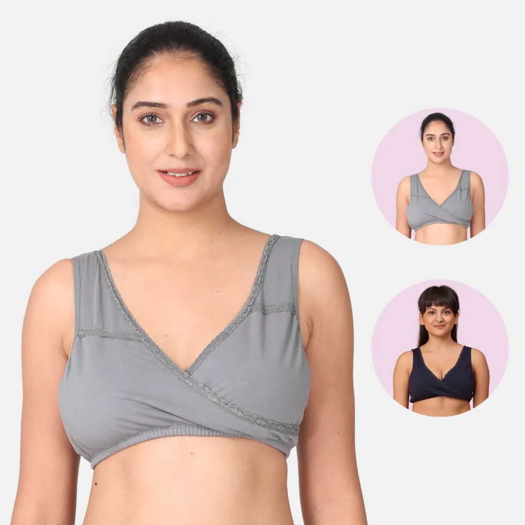 Leakproof Nursing Bra | Baby-Safe Design | Pull-Over Neckline | Non Padded & Non Wired | Ideal For Nights & Lounging| 2-Pack - Image 11