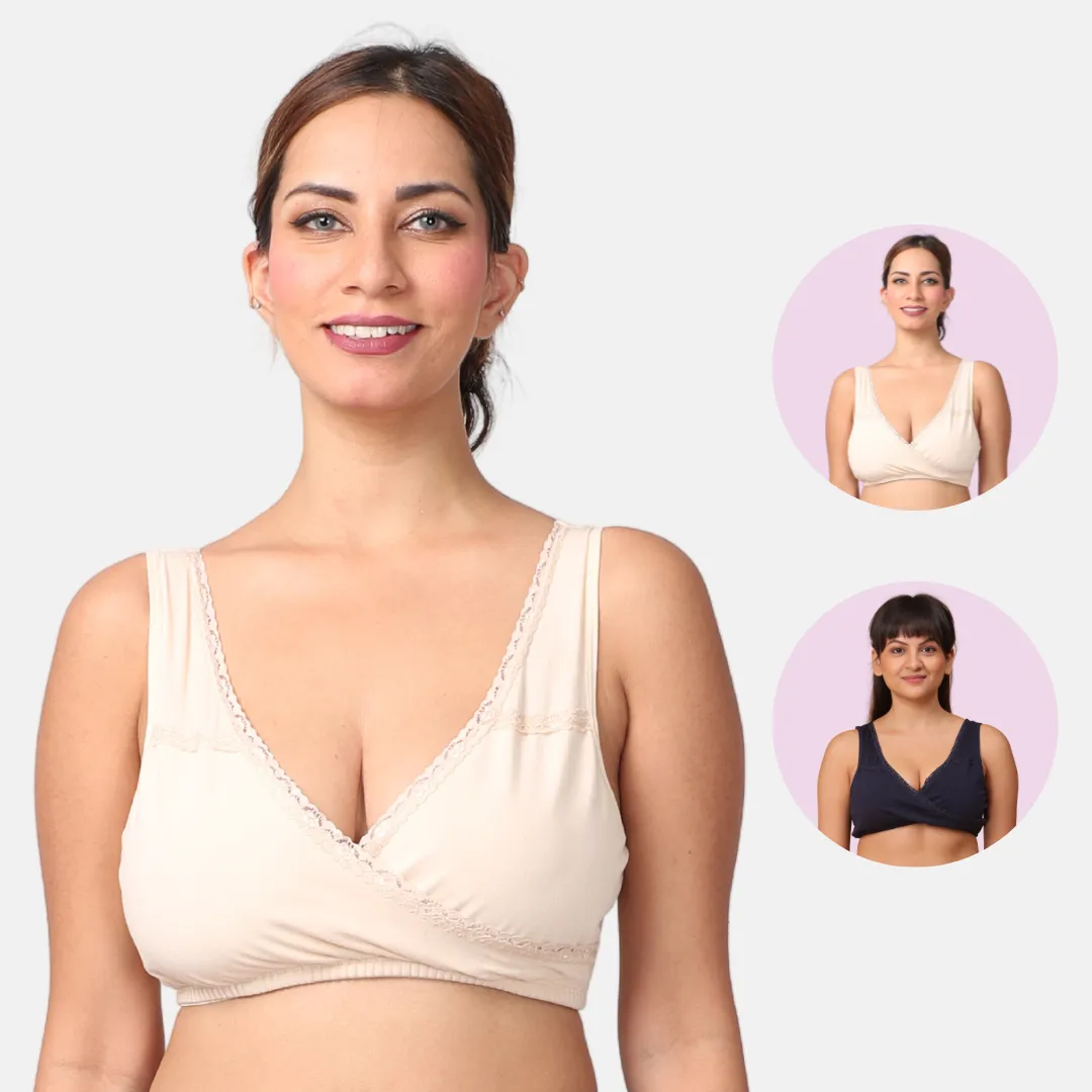 Leakproof Nursing Bra | Baby-Safe Design | Pull-Over Neckline | Non Padded & Non Wired | Ideal For Nights & Lounging| 2-Pack - Image 12