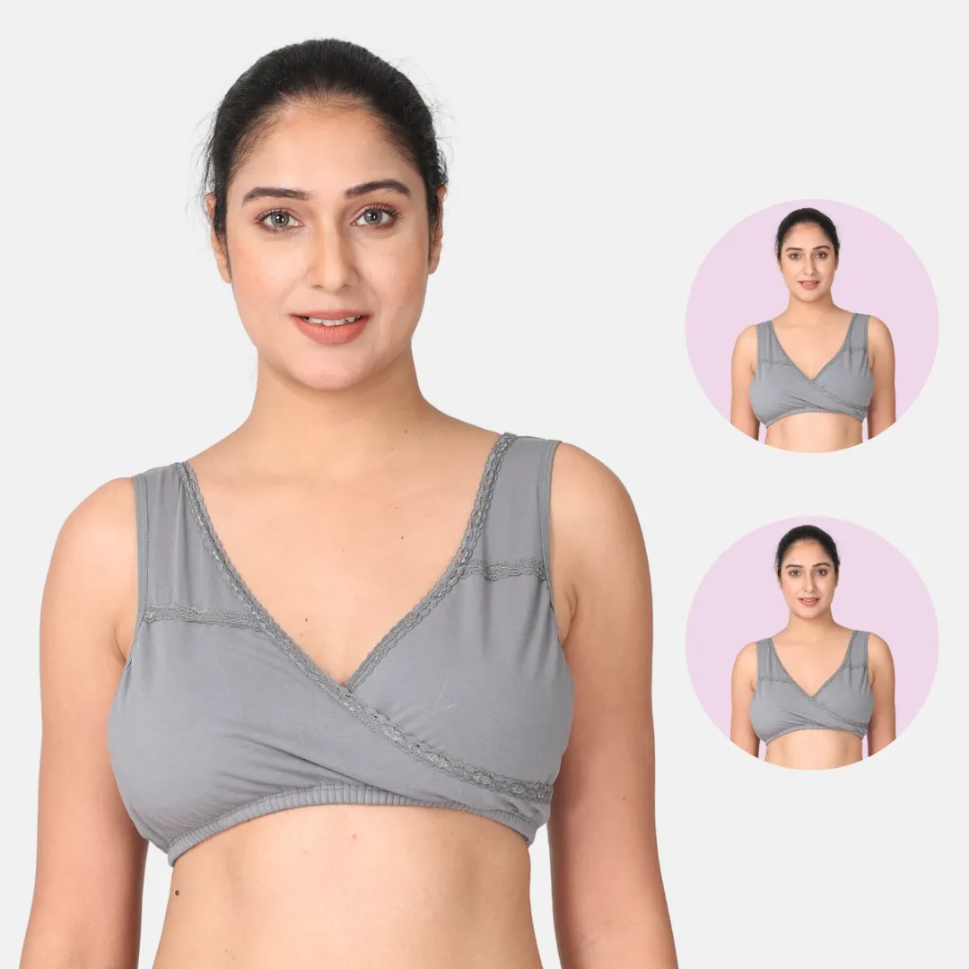 Leakproof Nursing Bra | Baby-Safe Design | Pull-Over Neckline | Non Padded & Non Wired | Ideal For Nights & Lounging| 2-Pack - Image 13