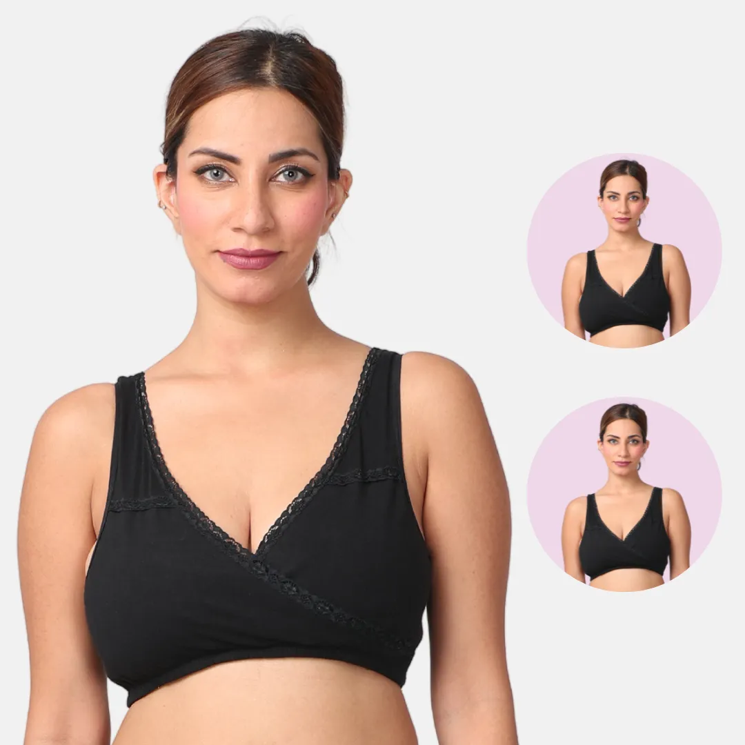 Leakproof Nursing Bra | Baby-Safe Design | Pull-Over Neckline | Non Padded & Non Wired | Ideal For Nights & Lounging| 2-Pack - Image 14