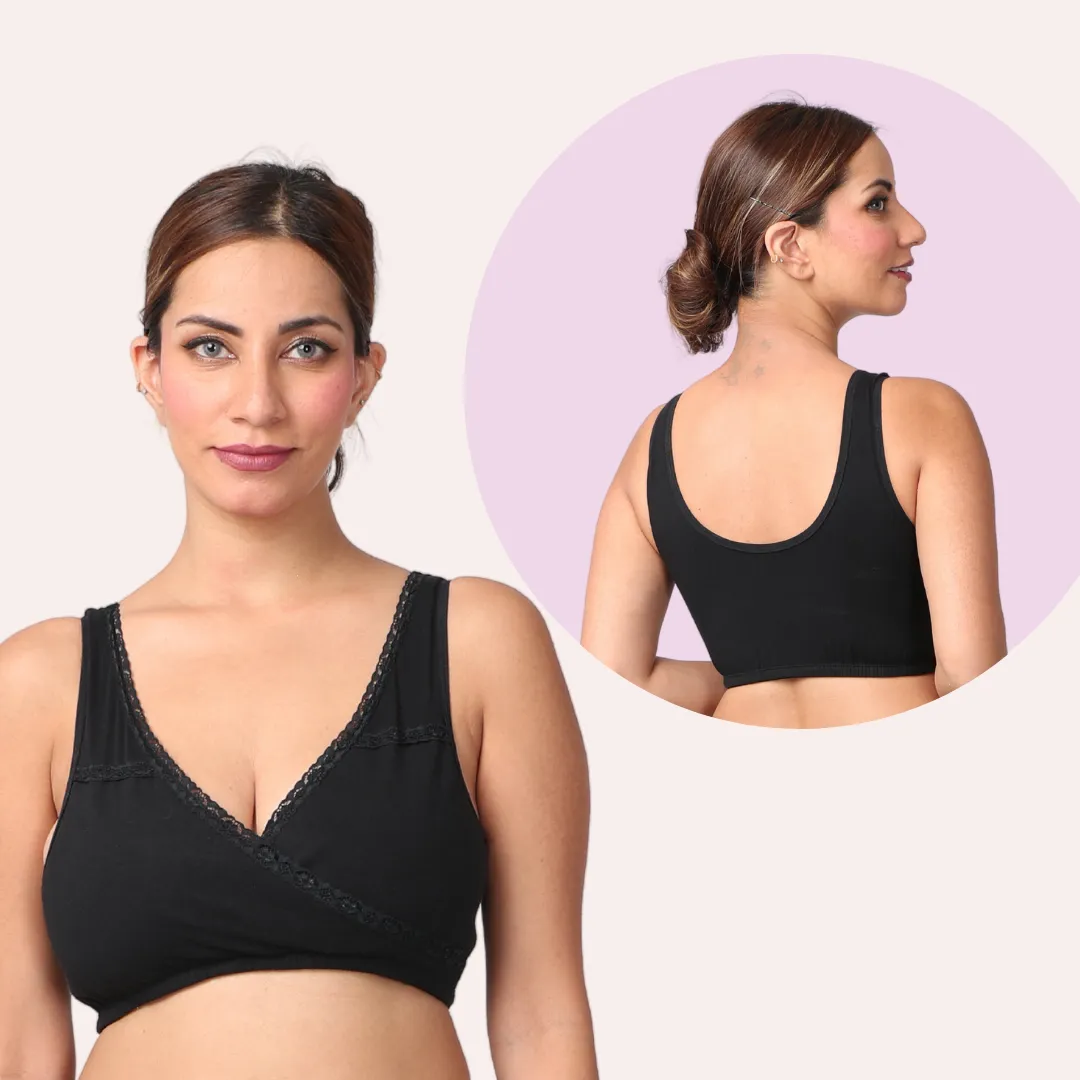 Leakproof Nursing Bra | Baby-Safe Design | Pull-Over Neckline | Non Padded & Non Wired | Ideal For Nights & Lounging| 2-Pack - Image 4