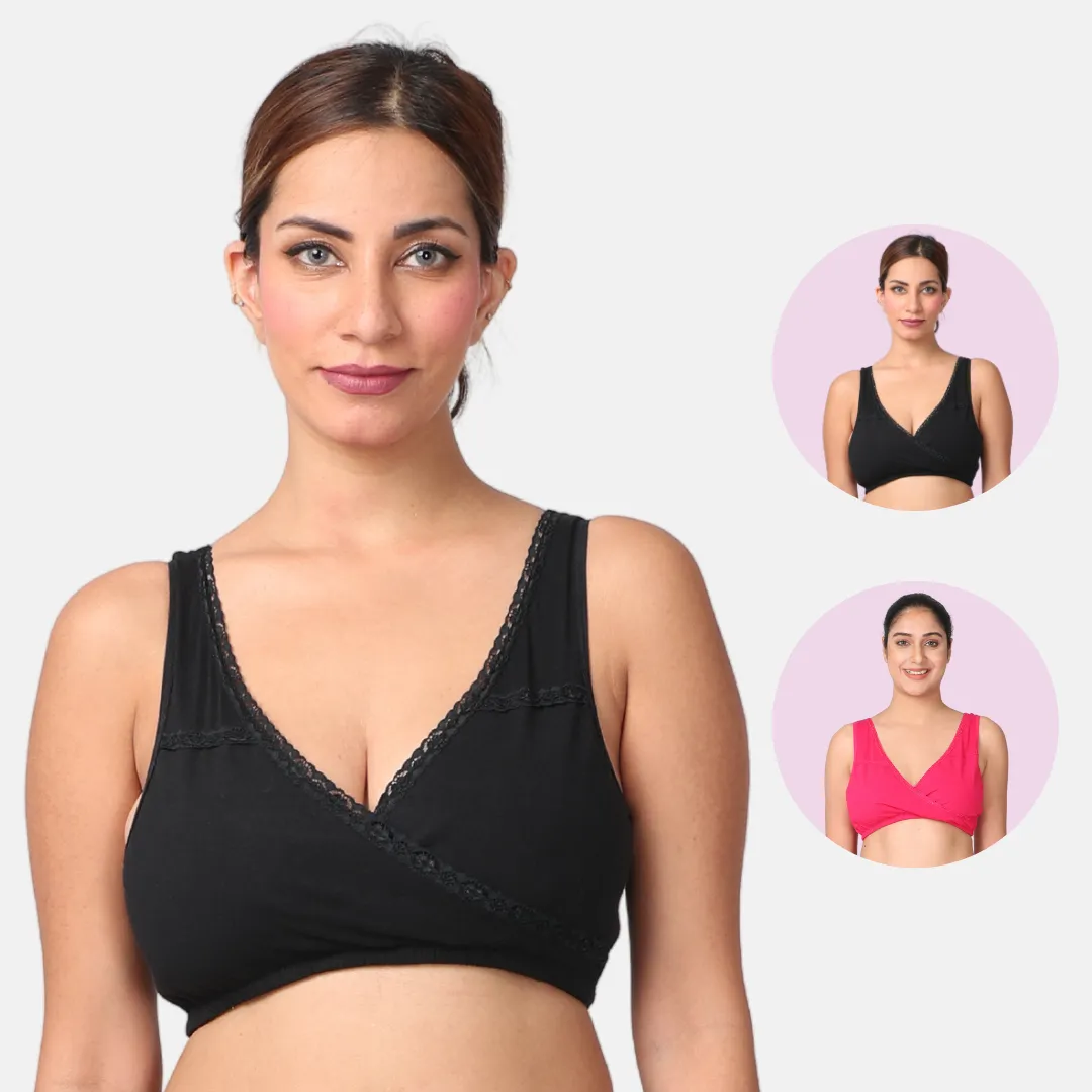 Leakproof Nursing Bra | Baby-Safe Design | Pull-Over Neckline | Non Padded & Non Wired | Ideal For Nights & Lounging| 2-Pack - Image 7