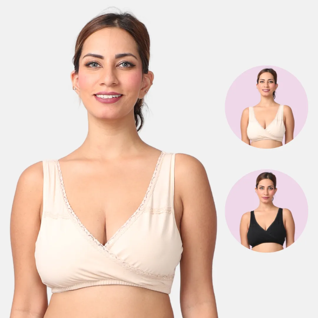 Leakproof Nursing Bra | Baby-Safe Design | Pull-Over Neckline | Non Padded & Non Wired | Ideal For Nights & Lounging| 2-Pack - Image 9