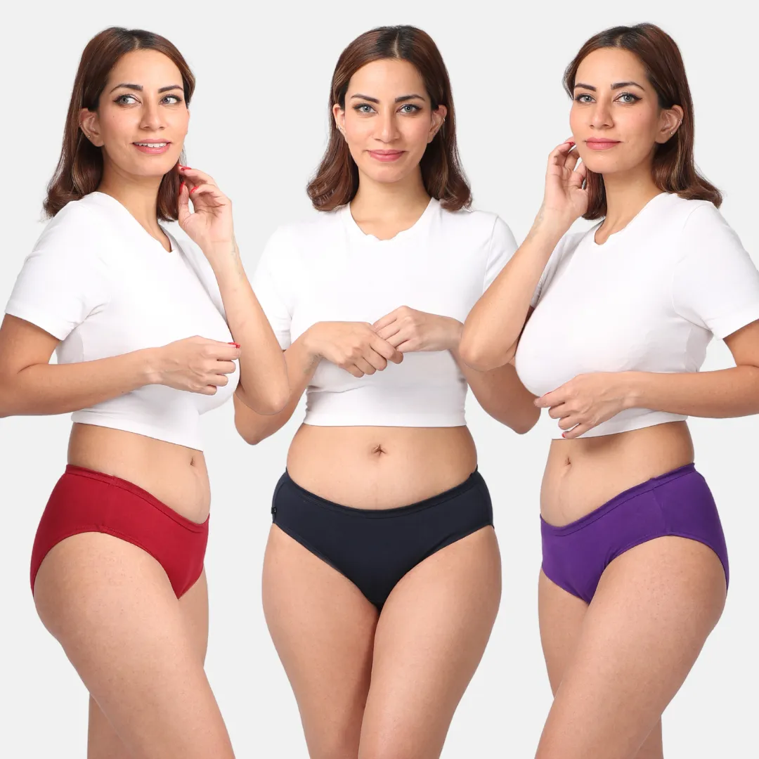 Women's Cotton Panties | Mid Waist | Full Hip Coverage | No Exposed Elastic At Waist & Thigh Round | Prevents Friction | Pack Of 3 - Image 10