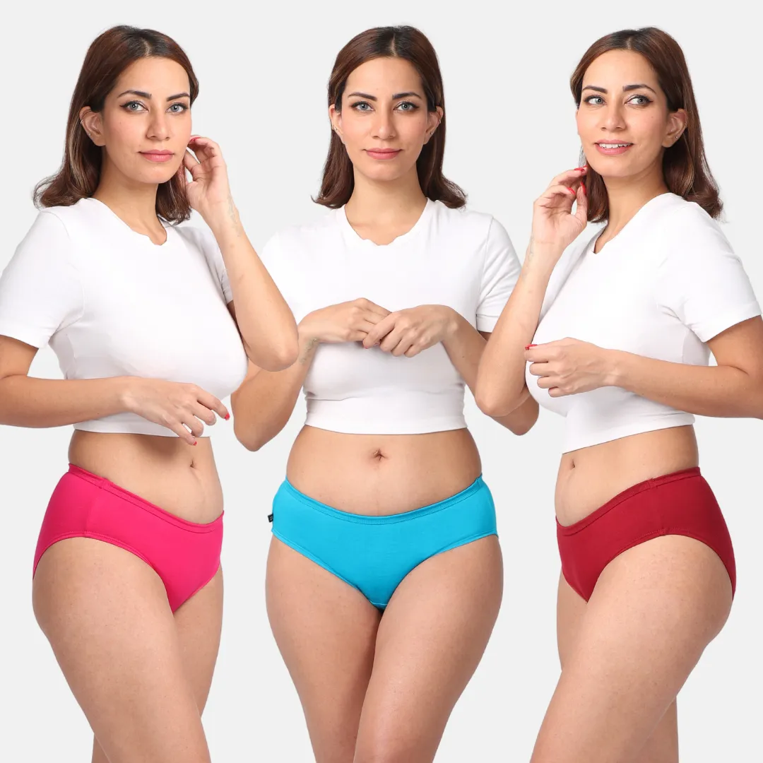 Women's Cotton Panties | Mid Waist | Full Hip Coverage | No Exposed Elastic At Waist & Thigh Round | Prevents Friction | Pack Of 3 - Image 11