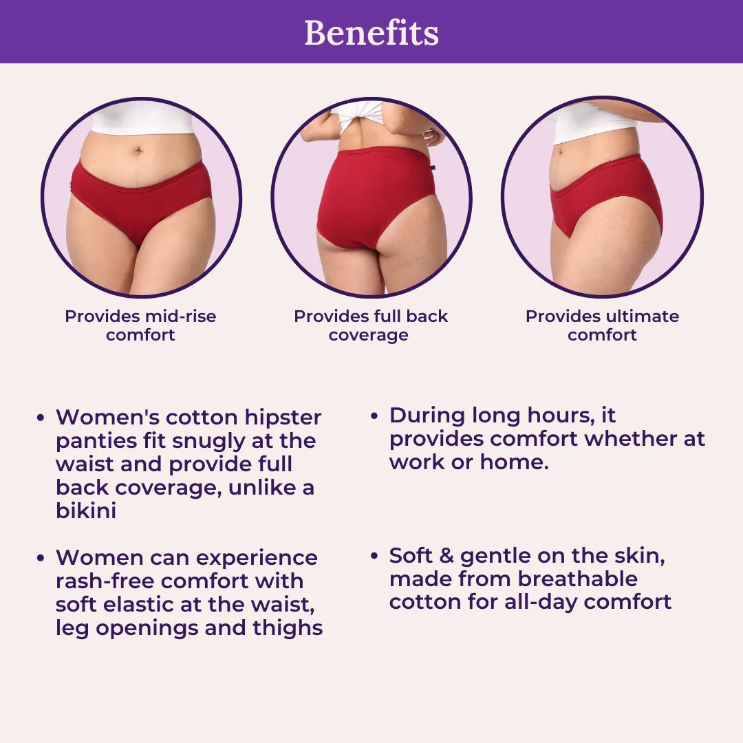 Women's Cotton Panties | Mid Waist | Full Hip Coverage | No Exposed Elastic At Waist & Thigh Round | Prevents Friction | Pack Of 3 - Image 5