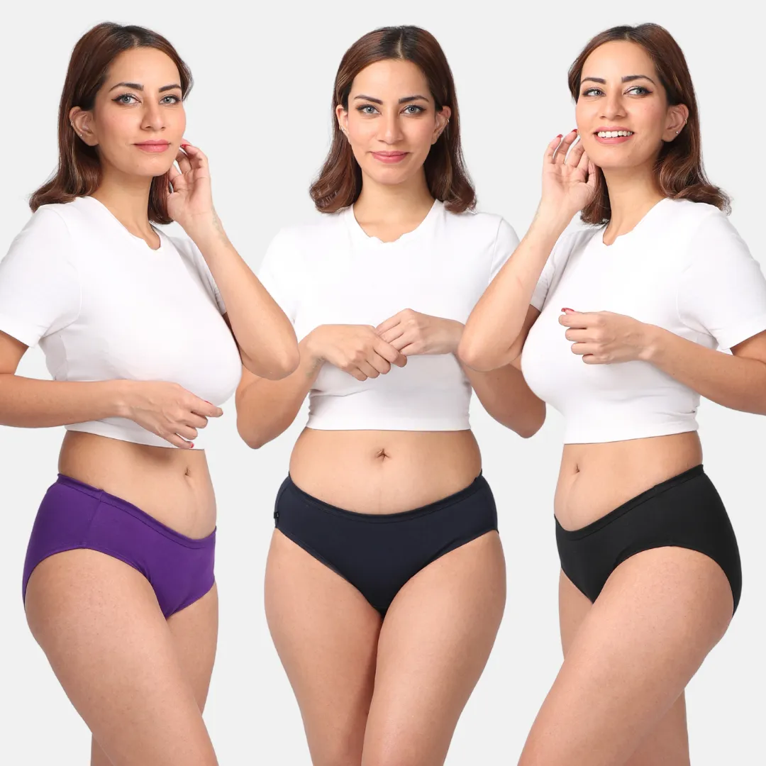 Women's Cotton Panties | Mid Waist | Full Hip Coverage | No Exposed Elastic At Waist & Thigh Round | Prevents Friction | Pack Of 3 - Image 7