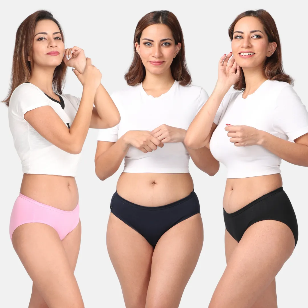 Women's Cotton Panties | Mid Waist | Full Hip Coverage | No Exposed Elastic At Waist & Thigh Round | Prevents Friction | Pack Of 3 - Image 8