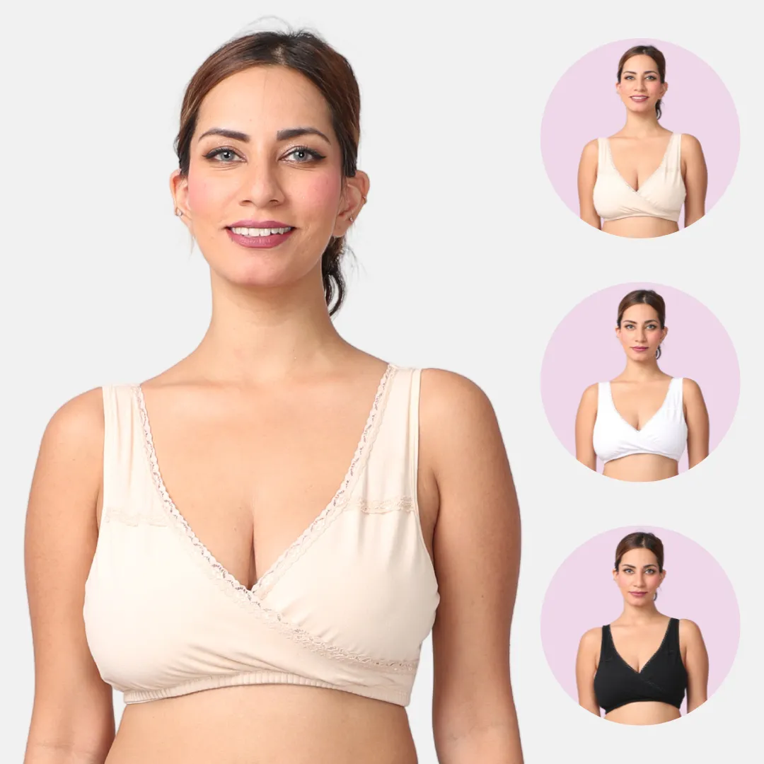 Leakproof Nursing Bra | Baby-Safe Design | Pull-Over Neckline | Non Padded & Non Wired | Ideal For Nights & Lounging | 3-Pack - Image 10