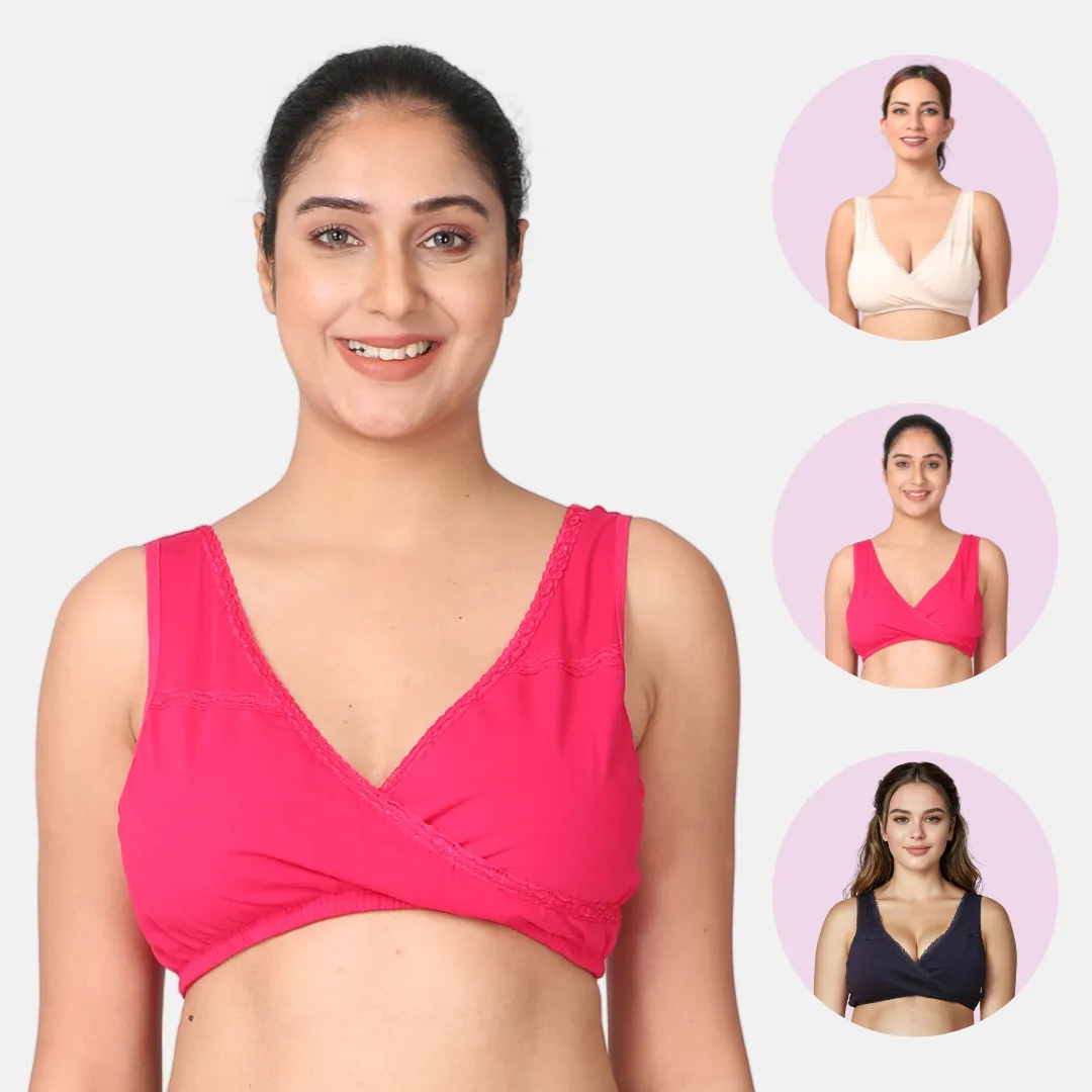 Leakproof Nursing Bra | Baby-Safe Design | Pull-Over Neckline | Non Padded & Non Wired | Ideal For Nights & Lounging | 3-Pack - Image 11
