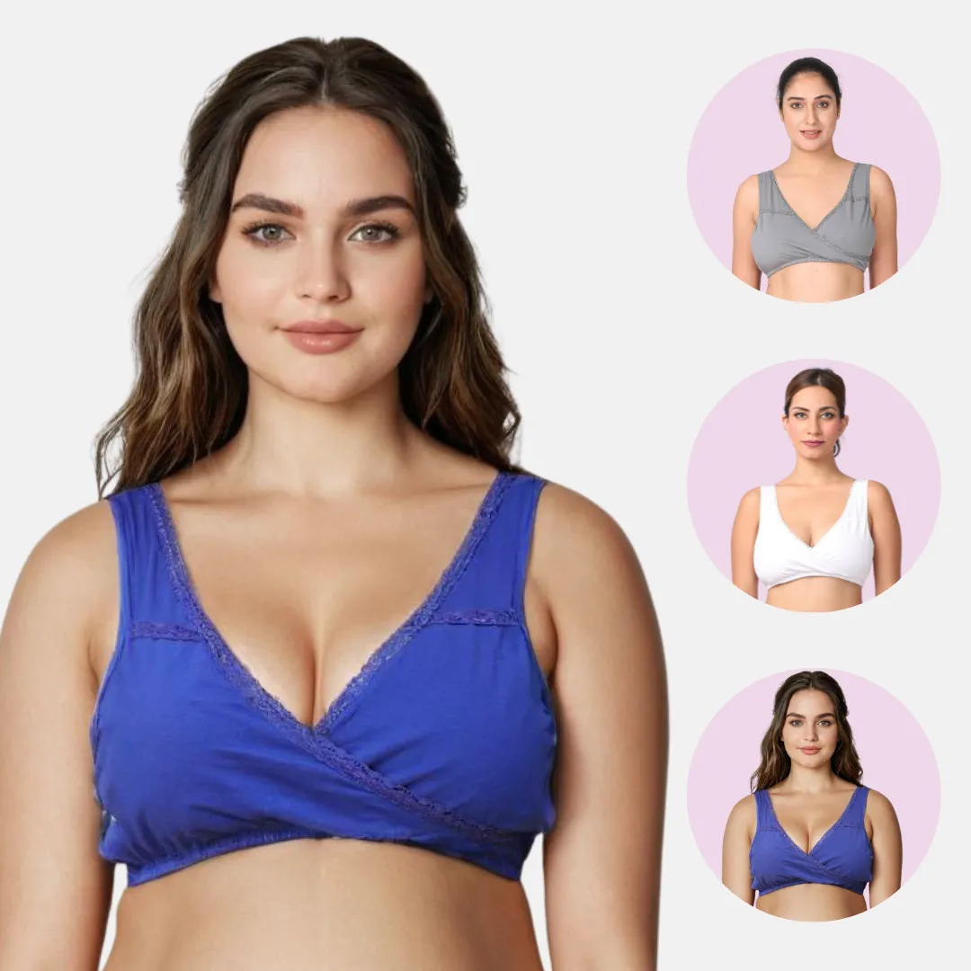 Leakproof Nursing Bra | Baby-Safe Design | Pull-Over Neckline | Non Padded & Non Wired | Ideal For Nights & Lounging | 3-Pack - Image 12