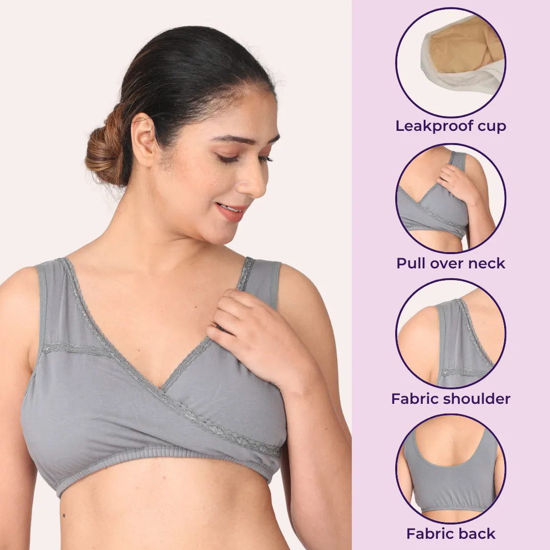 Leakproof Nursing Bra | Baby-Safe Design | Pull-Over Neckline | Non Padded & Non Wired | Ideal For Nights & Lounging | 3-Pack - Image 2