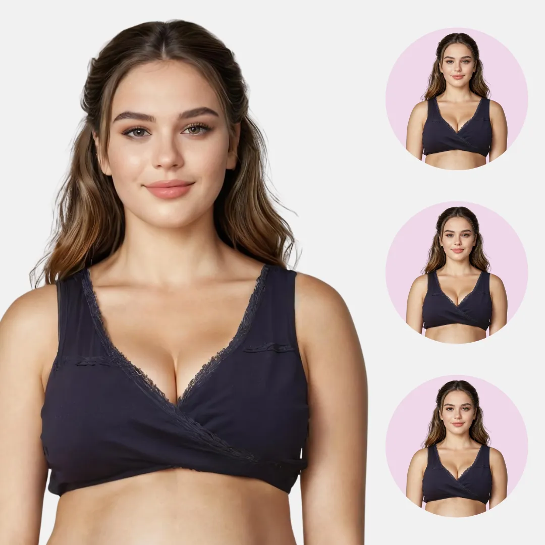 Leakproof Nursing Bra | Baby-Safe Design | Pull-Over Neckline | Non Padded & Non Wired | Ideal For Nights & Lounging | 3-Pack - Image 8