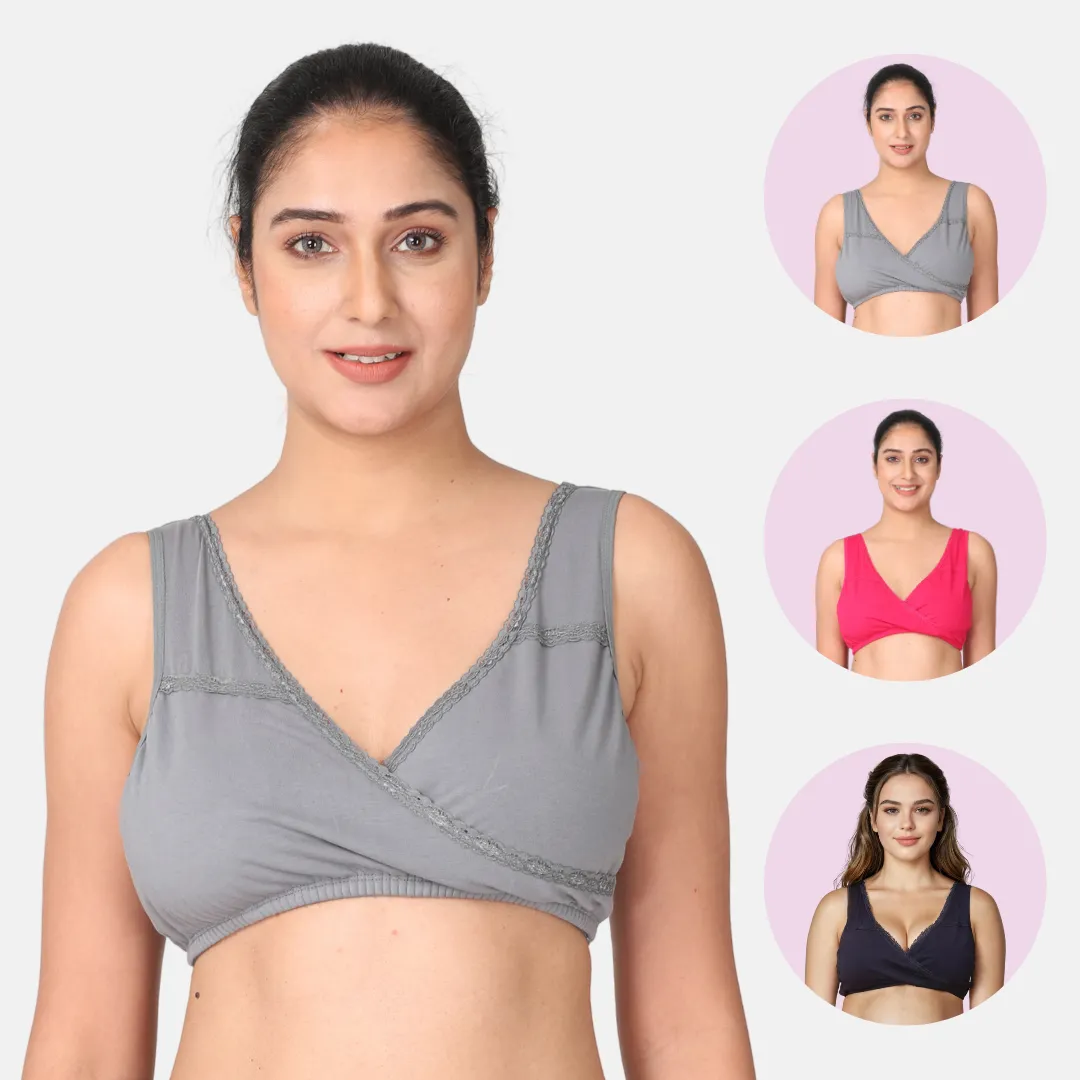 Leakproof Nursing Bra | Baby-Safe Design | Pull-Over Neckline | Non Padded & Non Wired | Ideal For Nights & Lounging | 3-Pack - Image 9