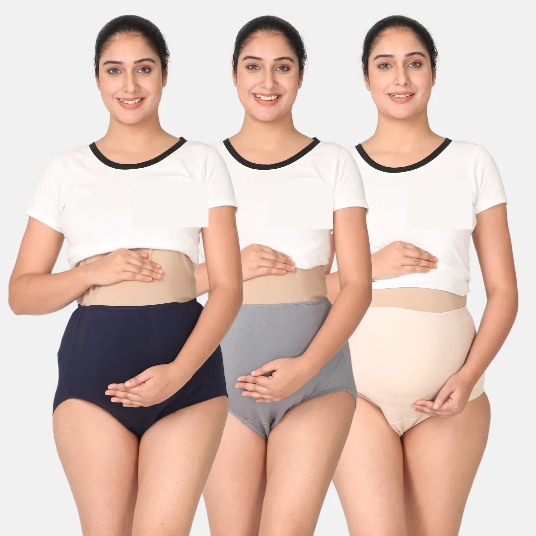 Maternity Belly Panel Panty | High Waist Full Coverage | Full Belly Support | Assorted | Recommended For 3rd Trimester | Pack Of 3