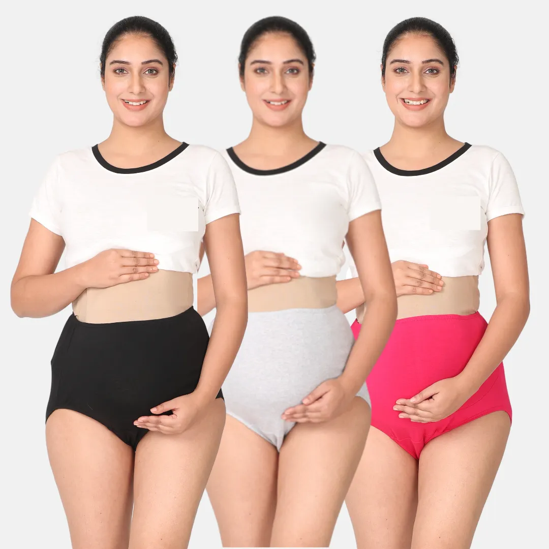 Maternity Belly Panel Panty | High Waist Full Coverage | Full Belly Support | Assorted | Recommended For 3rd Trimester | Pack Of 3 - Image 10