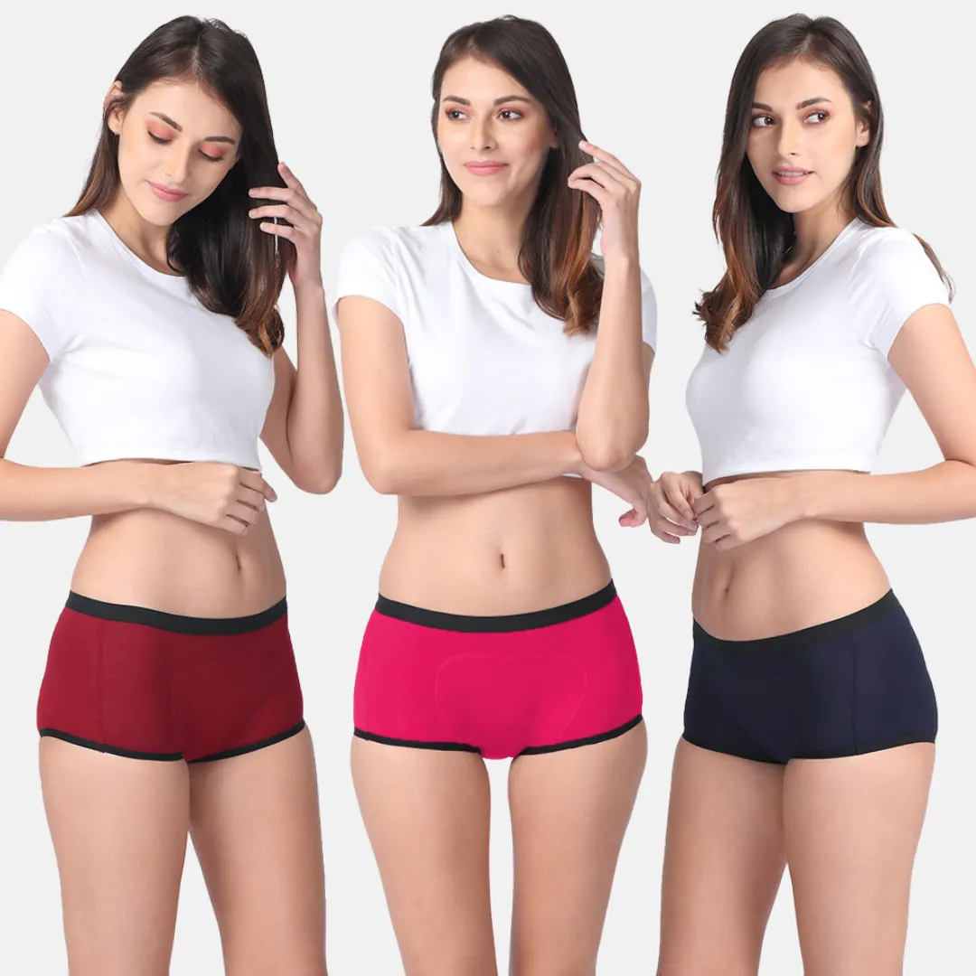 Modal Period Panty For Heavy Flow | Boxer Fit | Prevents Front, Back & Inner Thigh Stains | 3 Pack - Image 15