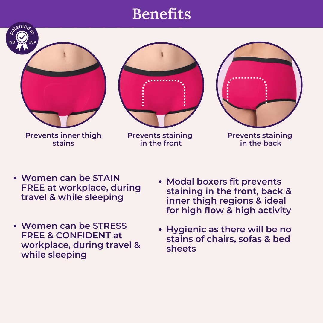 Modal Period Panty For Heavy Flow | Boxer Fit | Prevents Front, Back & Inner Thigh Stains | 3 Pack - Image 4