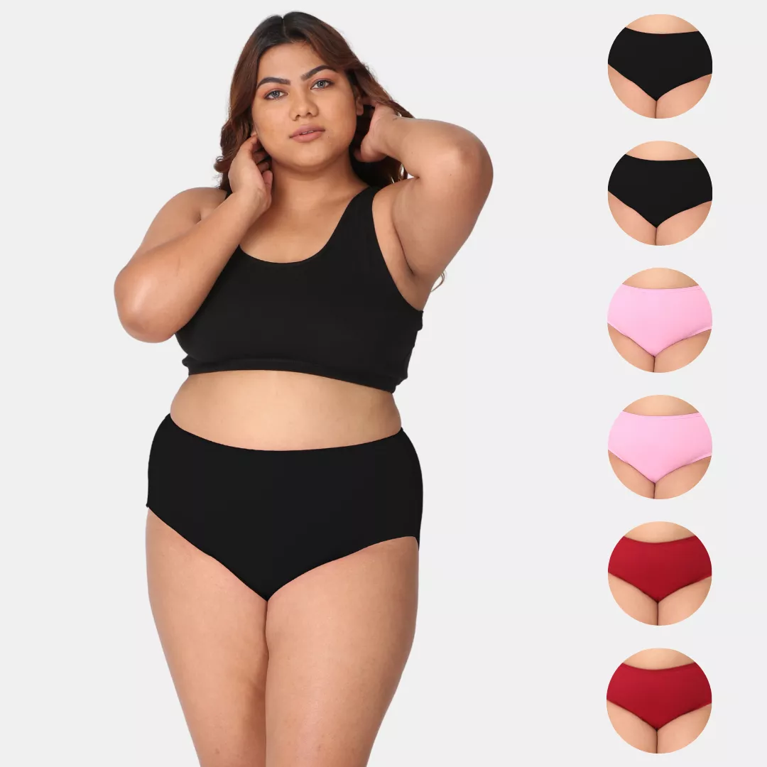 Plus Size Cotton Briefs | High Waist | Full Hip & Back Coverage | For Curvy Women | No Exposed Elastic At Waist & Thigh Round | Prevents Friction & Rash Free | 6 Pack - Image 10