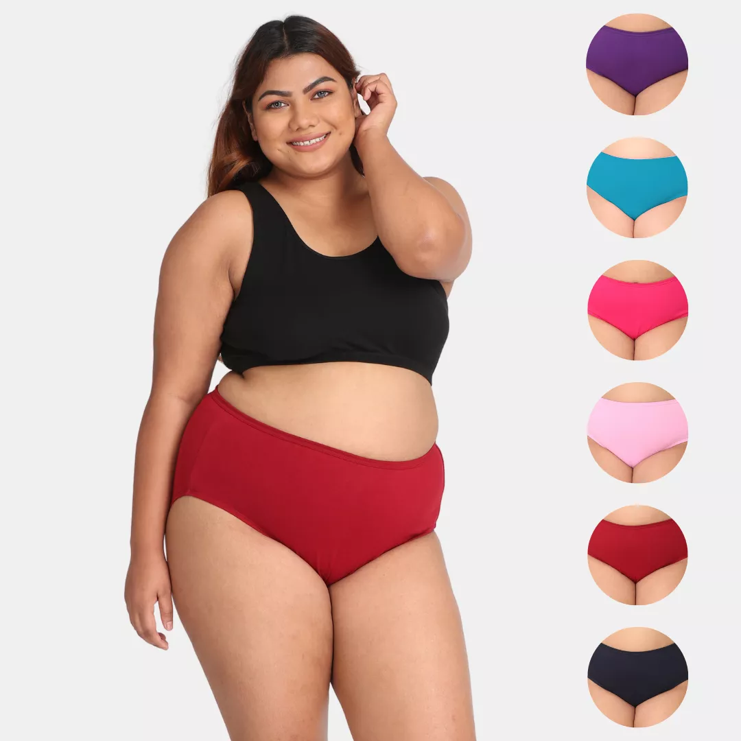 Plus Size Cotton Briefs | High Waist | Full Hip & Back Coverage | For Curvy Women | No Exposed Elastic At Waist & Thigh Round | Prevents Friction & Rash Free | 6 Pack - Image 11