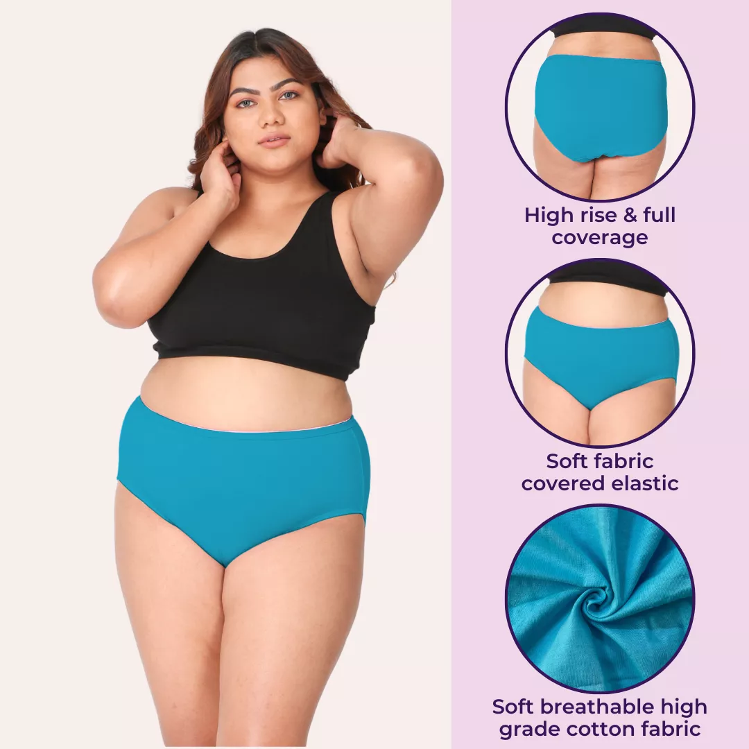 Plus Size Cotton Briefs | High Waist | Full Hip & Back Coverage | For Curvy Women | No Exposed Elastic At Waist & Thigh Round | Prevents Friction & Rash Free | 6 Pack - Image 2