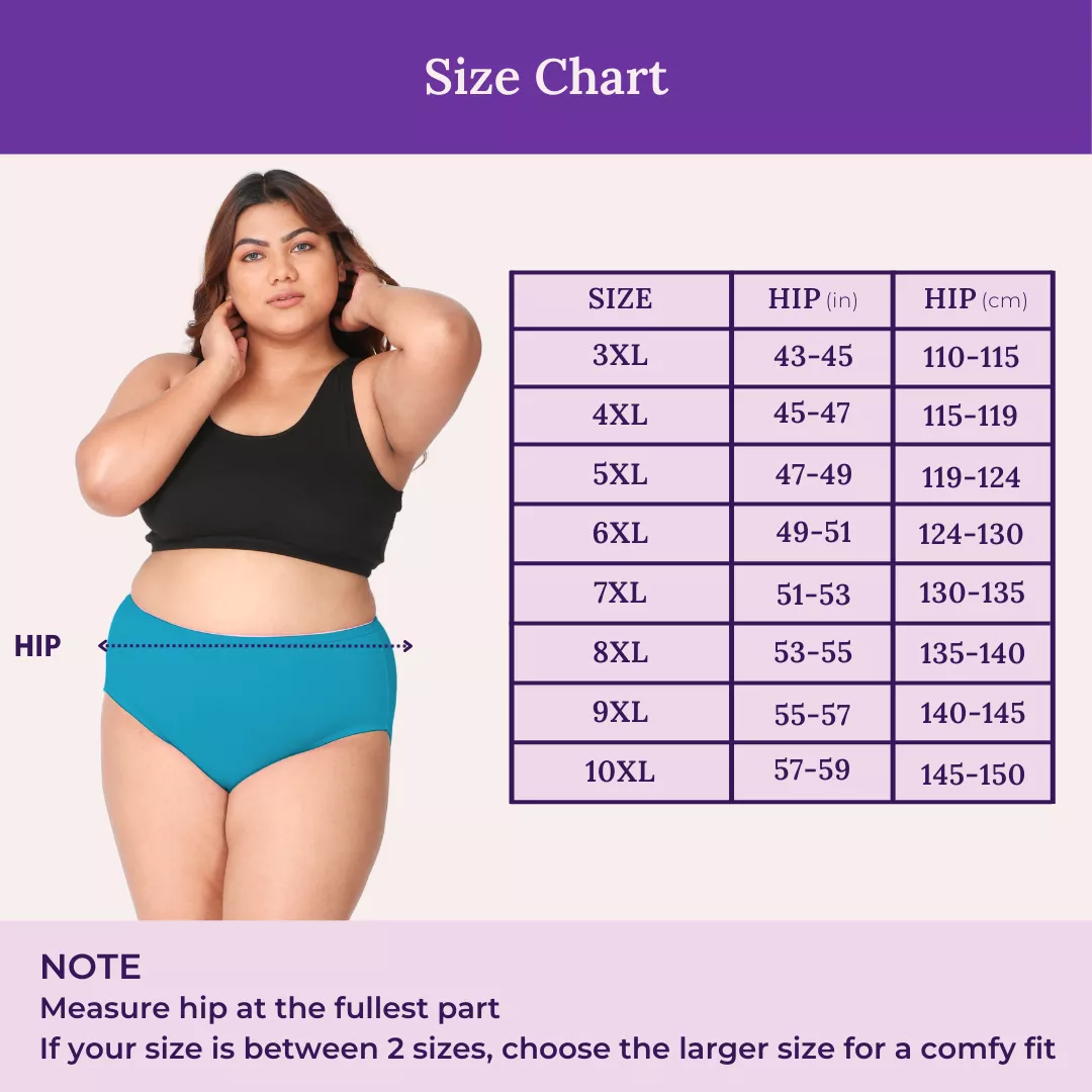 Plus Size Cotton Briefs | High Waist | Full Hip & Back Coverage | For Curvy Women | No Exposed Elastic At Waist & Thigh Round | Prevents Friction & Rash Free | 6 Pack - Image 3