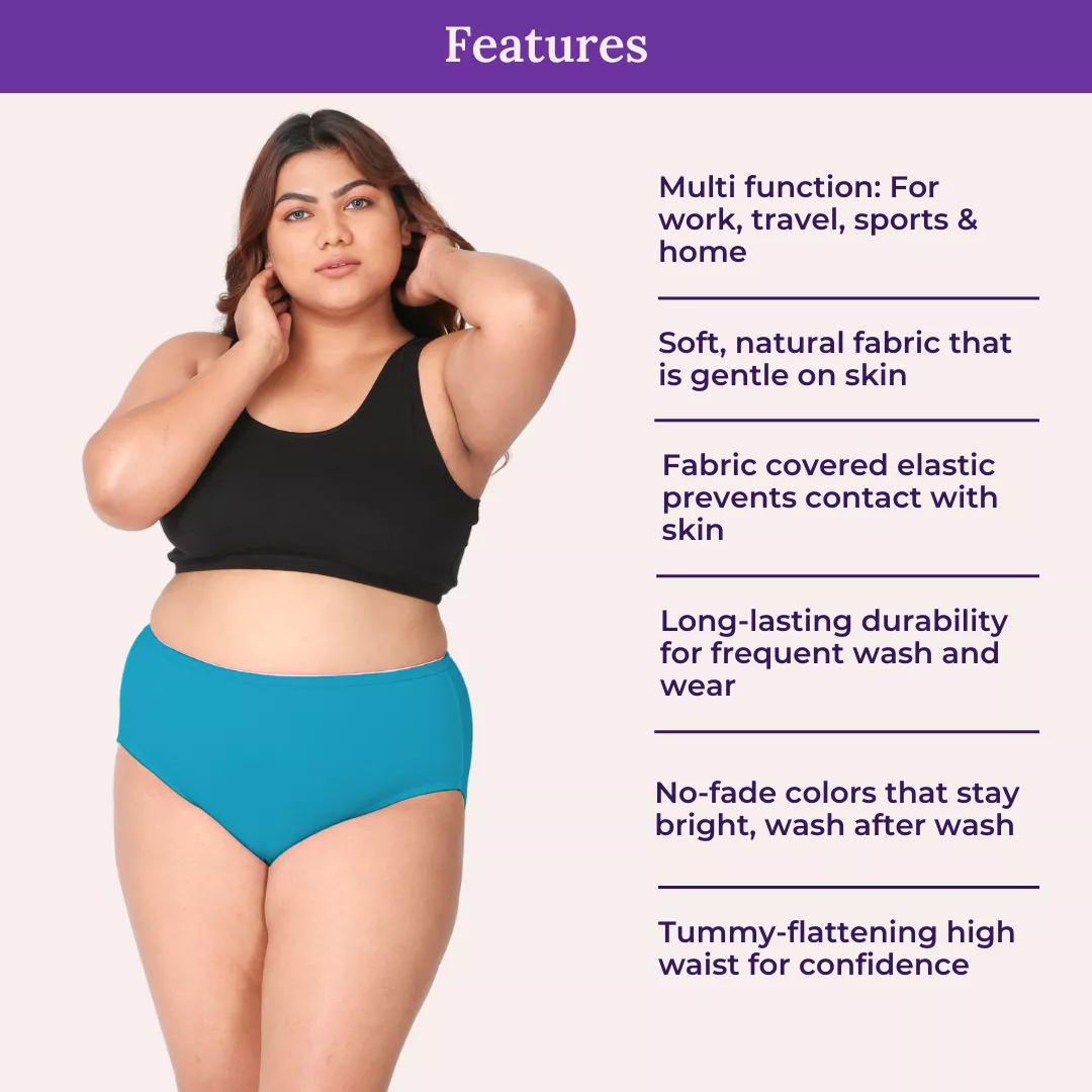 Plus Size Cotton Briefs | High Waist | Full Hip & Back Coverage | For Curvy Women | No Exposed Elastic At Waist & Thigh Round | Prevents Friction & Rash Free | 6 Pack - Image 4