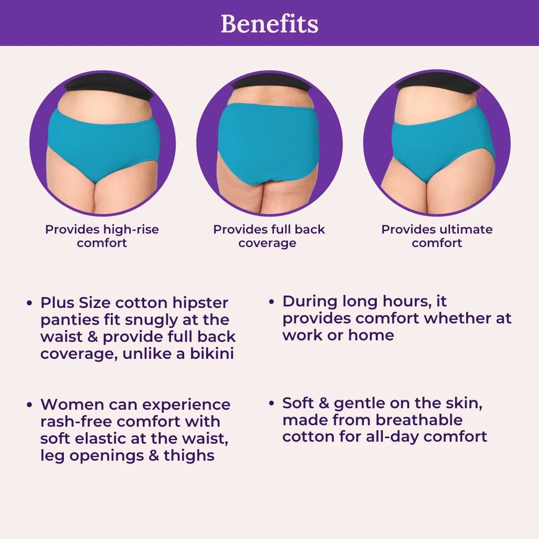 Plus Size Cotton Briefs | High Waist | Full Hip & Back Coverage | For Curvy Women | No Exposed Elastic At Waist & Thigh Round | Prevents Friction & Rash Free | 6 Pack - Image 5