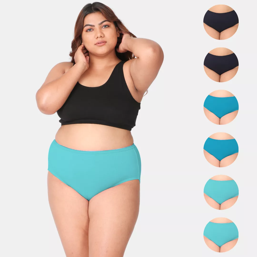 Plus Size Cotton Briefs | High Waist | Full Hip & Back Coverage | For Curvy Women | No Exposed Elastic At Waist & Thigh Round | Prevents Friction & Rash Free | 6 Pack - Image 7