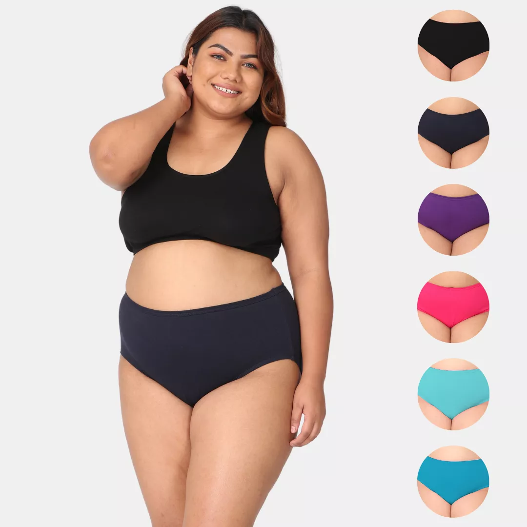 Plus Size Cotton Briefs | High Waist | Full Hip & Back Coverage | For Curvy Women | No Exposed Elastic At Waist & Thigh Round | Prevents Friction & Rash Free | 6 Pack - Image 8