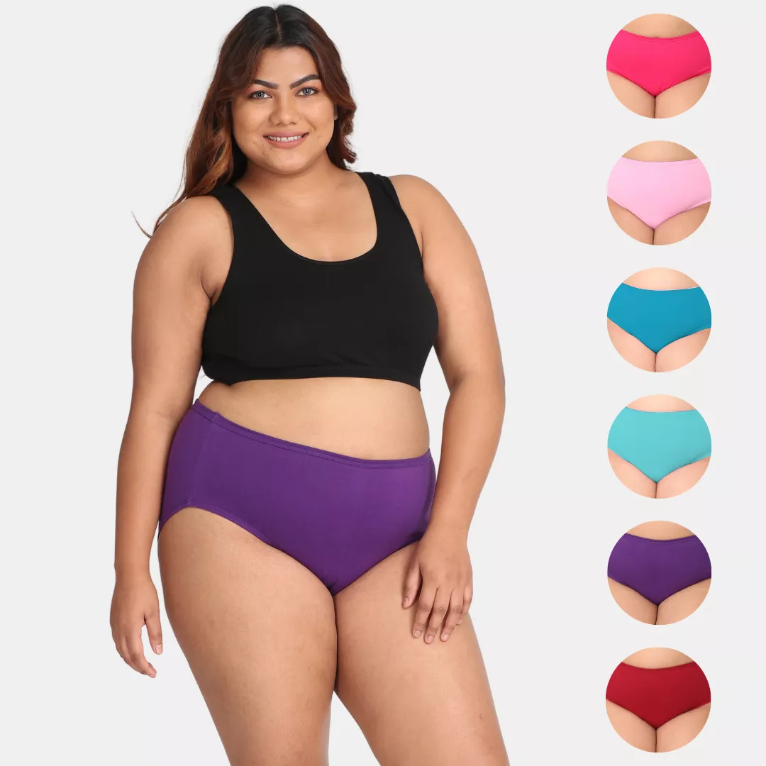 Plus Size Cotton Briefs | High Waist | Full Hip & Back Coverage | For Curvy Women | No Exposed Elastic At Waist & Thigh Round | Prevents Friction & Rash Free | 6 Pack - Image 9
