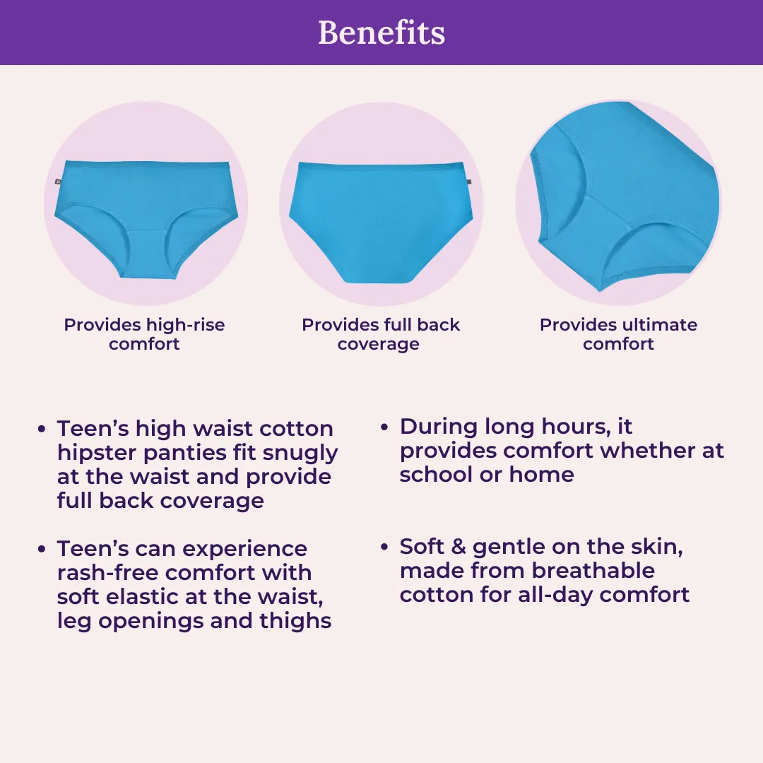 Teen Cotton Panties | High Waist | Full Hip Coverage | No Exposed Elastic At Waist & Thigh Round | Prevents Friction | Pack Of 6 - Image 5
