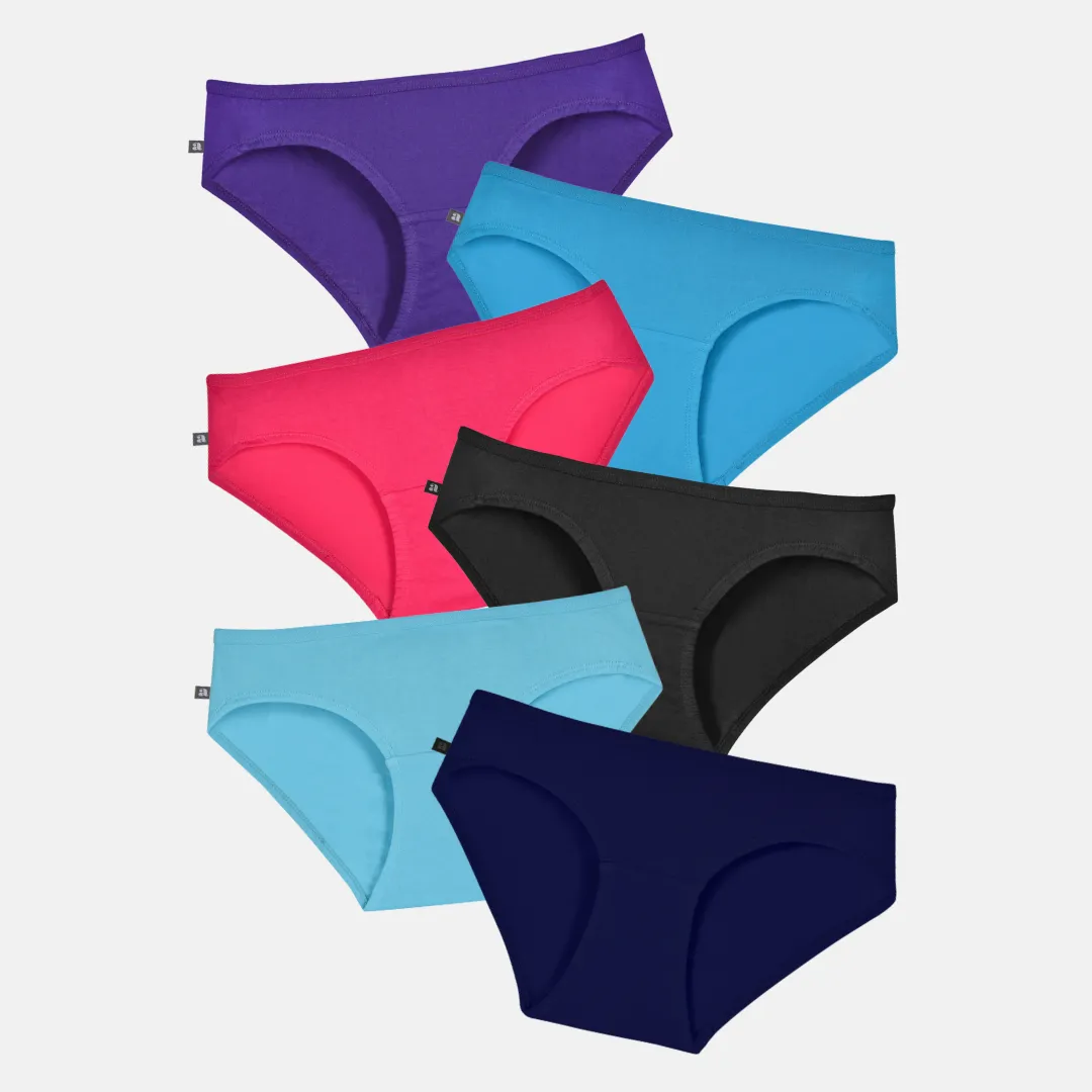 Teen Cotton Panties | Mid Waist | Full Hip Coverage | No Exposed Elastic At Waist & Thigh Round | Prevents Friction | Pack Of 6 - Image 11