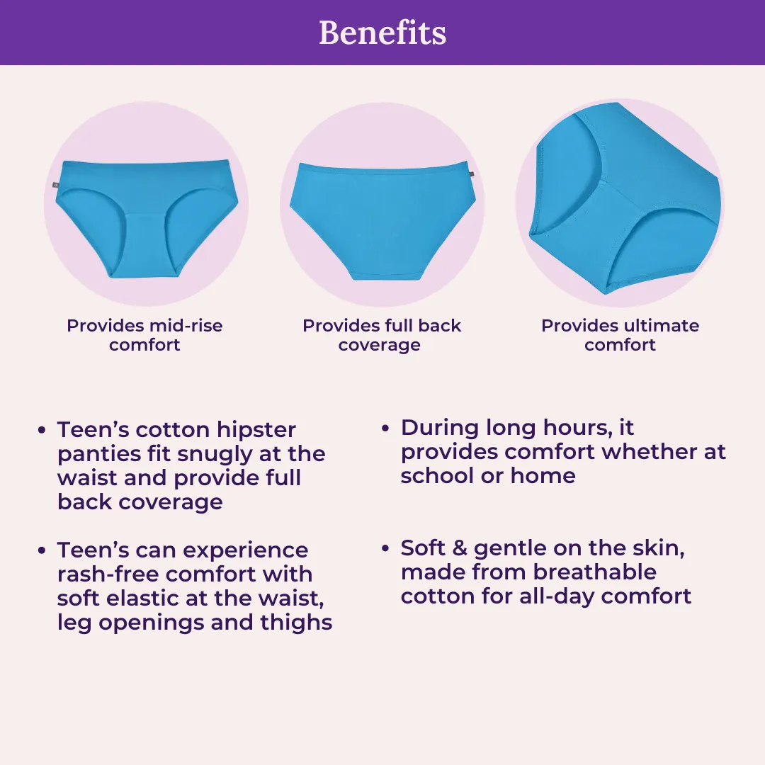 Teen Cotton Panties | Mid Waist | Full Hip Coverage | No Exposed Elastic At Waist & Thigh Round | Prevents Friction | Pack Of 6 - Image 5