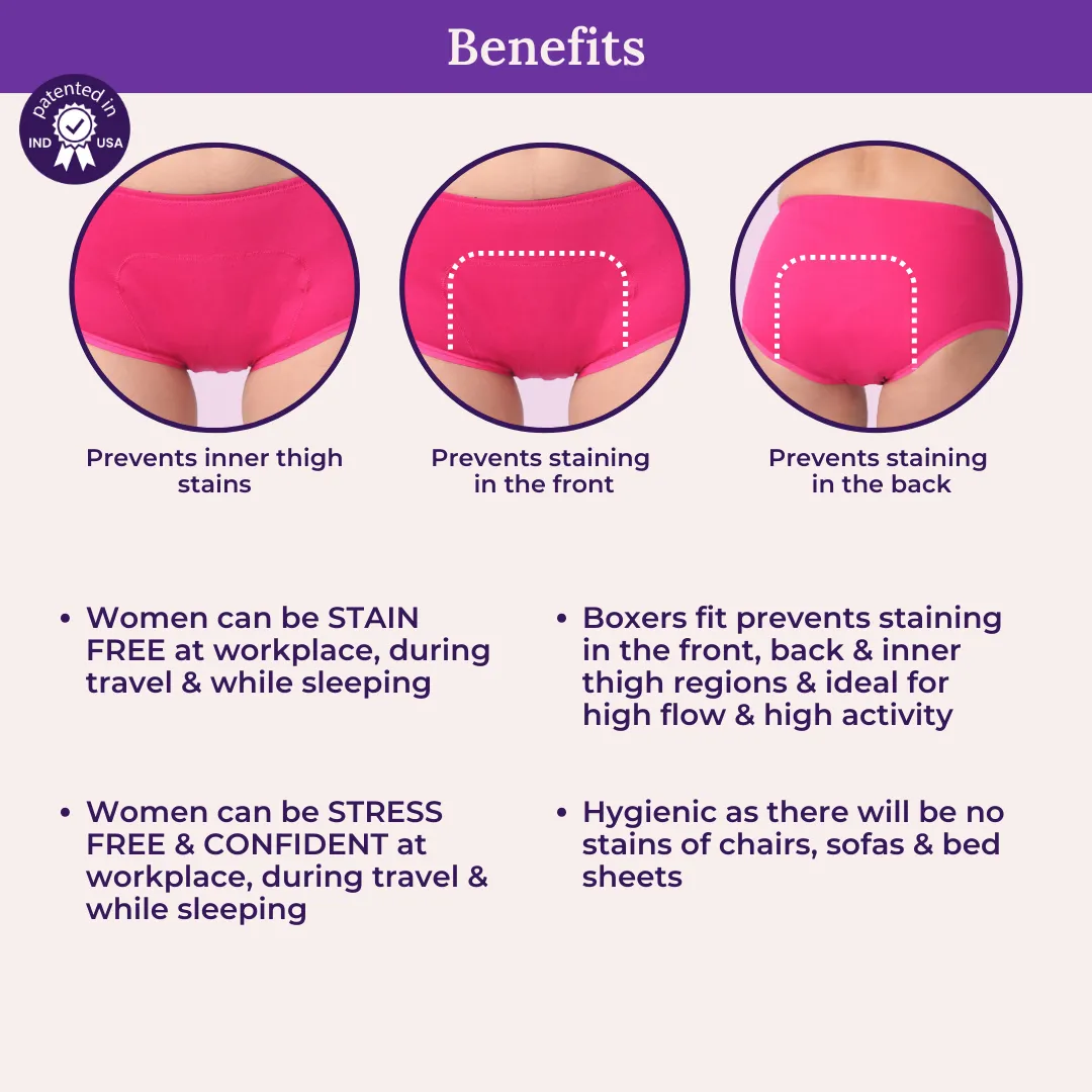Heavy Flow Period Panties Boxer Fit | Prevents Front, Back & Inner Thigh Stains | Pack Of 3 - Image 4