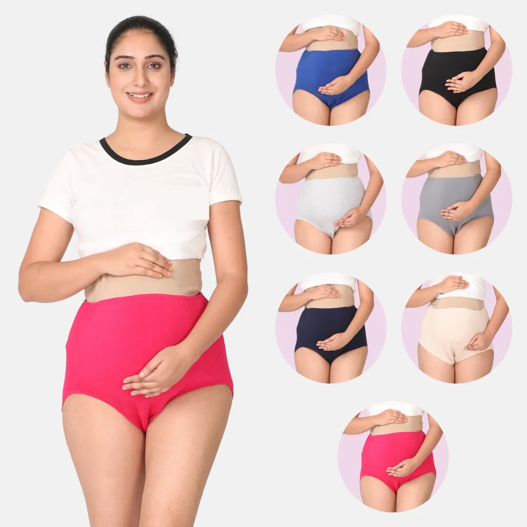 Maternity Belly Panel Panty | High Waist Full Coverage | Full Belly Support | Assorted | Recommended For 3rd Trimester | Pack Of 7