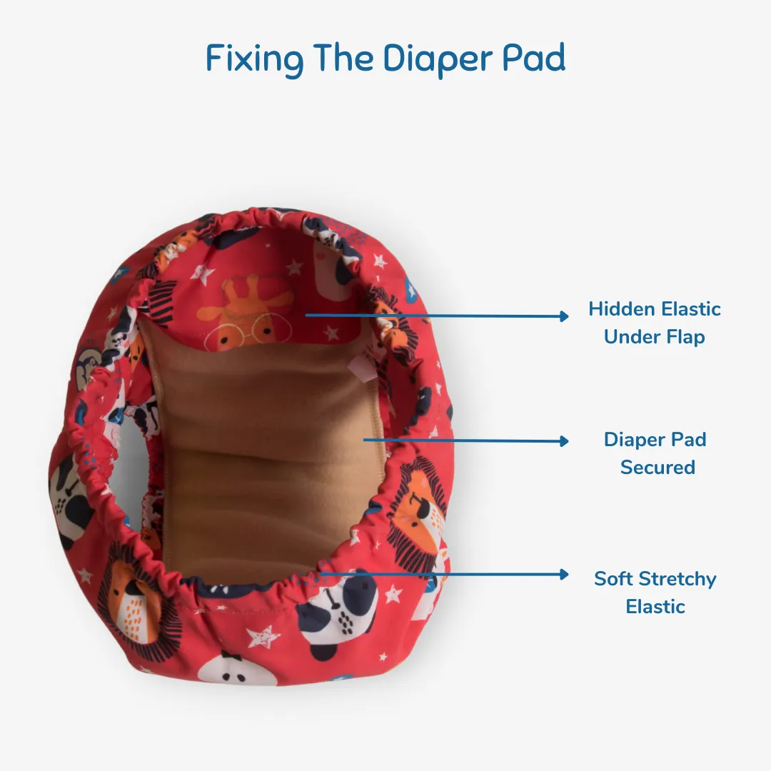Fabric Diaper | Jungle Jumble | Elastic Waist | Pull Up/Underwear Style | With 2 Diaper Pads Free - Image 4