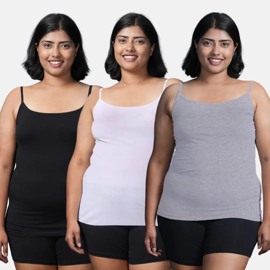 Plus Size Camisole | Soft Adjustable Shoulder Elastic | Offers Full Coverage | Pack Of 3 - Image 10