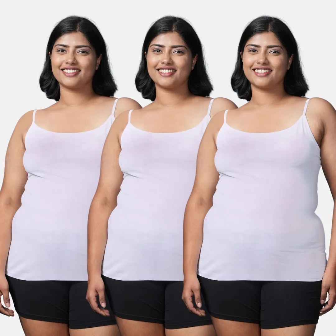 Plus Size Camisole | Soft Adjustable Shoulder Elastic | Offers Full Coverage | Pack Of 3 - Image 12