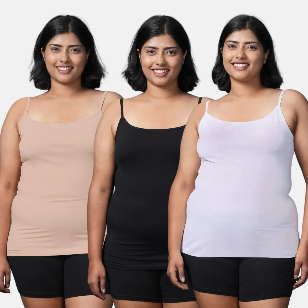 Plus Size Camisole | Soft Adjustable Shoulder Elastic | Offers Full Coverage | Pack Of 3 - Image 8