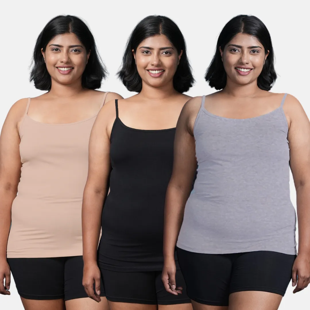 Plus Size Camisole | Soft Adjustable Shoulder Elastic | Offers Full Coverage | Pack Of 3 - Image 9