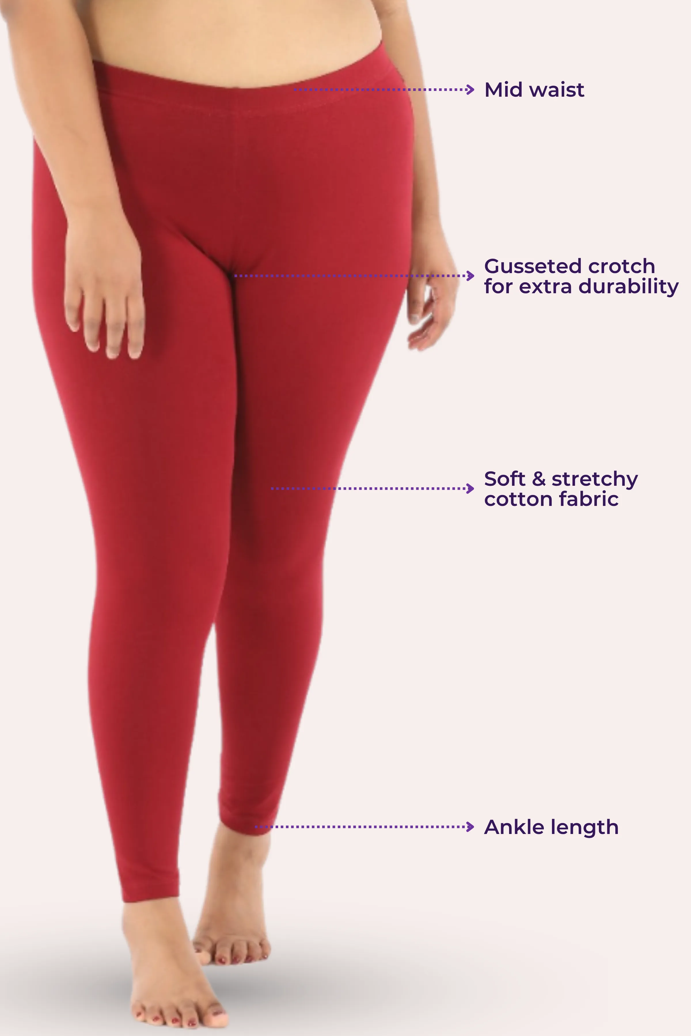 Plus Size Leggings For Women | Mid Waist | Ankle Length | Soft Cotton & Elastane Blend | Non-See-Through | Gusset Crotch Prevents Ripping - Image 3